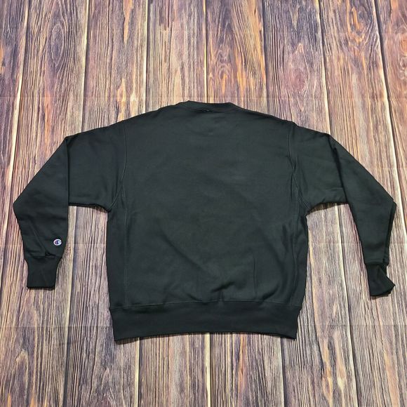 Champion Sweatshirt Mens Large Reverse Weave Black Multicolor Pullover Loose Fit - Picture 9 of 10